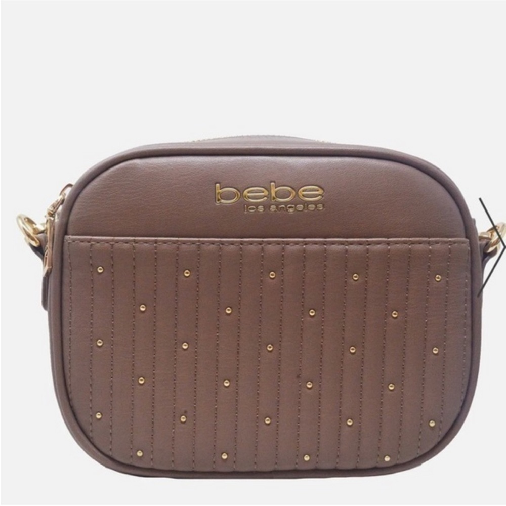 bebe Brown Quilted Crossbody Bag with Gold Hardware